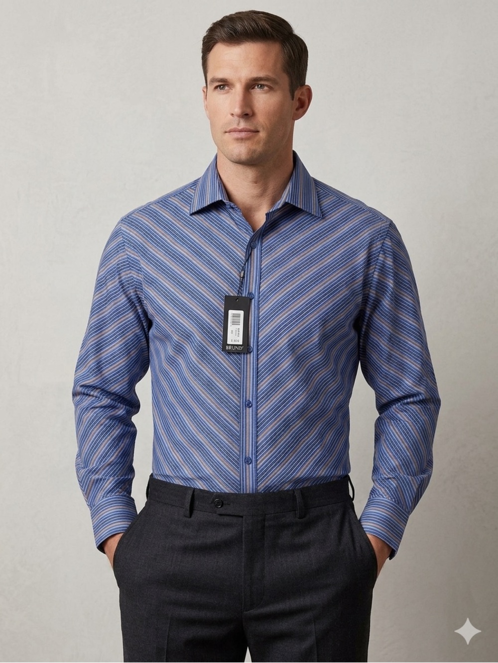Bruno Men's Blue Striped Dress Shirt